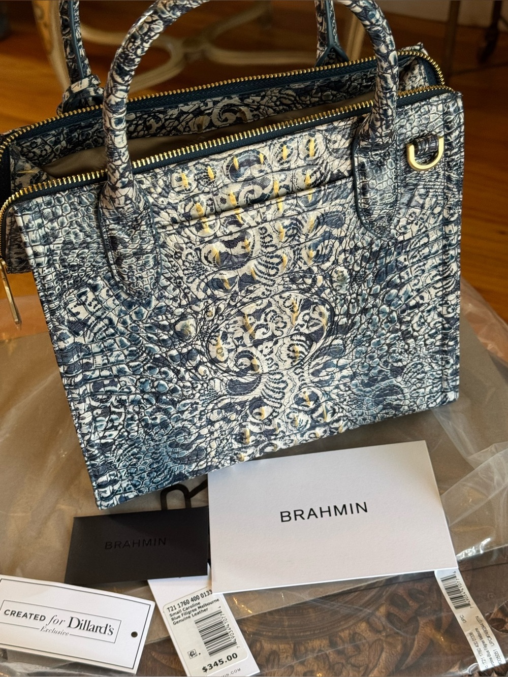 NWT $345 BRAHMIN Blue Filigree Caroline!